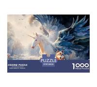 A Blue Mythical Horned Beast with Wings 1000 Pièces Carton Premium Coffret De Puzzles Horse with Wings Stimulant Et Éducatif Défi Unique Puzzles As Birthday Gifts 38x26cm/1000pcs