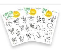 A Brighter Year Color-Your-Own Lot d'autocollants Édition oiseaux, insectes et botanique - Lot de 3 feuilles de 21,6 x 14 cm de 10 autocollants chacun - Les autocollants mesurent 3,8 à 5,1 x 5,1 à 7,6