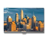 A Busy Town in The City - Porte-cartes de visite professionnel pour homme et femme, avec fermeture à boucle, étui en métal compact et portable pour employés de bureau, style, taille unique, classique