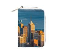 A Busy Town in The City - Porte-cartes en cuir avec 20 emplacements pour cartes de crédit pour homme et femme, petit sac à main avec fermeture éclair