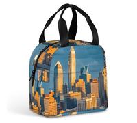 A Busy Town in The City Sac à déjeuner pour homme et femme, sac fourre-tout isotherme portable avec poignée, étanche, réutilisable, pour le travail, le pique-nique, les voyages