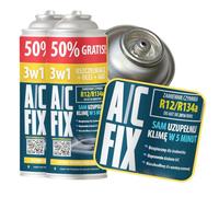 A/C FIX R134 Réfrigérant de Climatisation 3en1 avec Produit d'Etanchéité et Huile - pour Climatisation Auto - Réfrigérant pour Climatiseur Auto - 2 Canettes de 235 g ECO