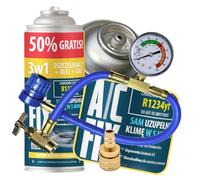 A/C FIX Recharge clim 3en1 R1234yf - 1x235 g avec Tuyau et Adaptateur HP/LP - Climatisation - Climatiseur Voiture - Recharge climatisation Voiture - ECO