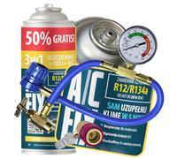 A/C FIX Remplacement du gaz Refrigerant 3en1 R134a 1x235 g pour Climatisation avec Tuyau, Manom?tre et Adaptateur HP/LP pour Climatisation -Recharge climatisation Voiture - ECO