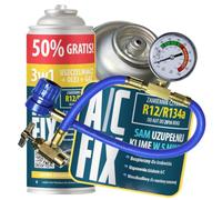 A/C FIX Remplacement du gaz Refrigerant 3en1 R134a 1x235 g pour Climatisation manometre clim, Climatiseur - Flexible climatisation - Recharge climatisation Voiture - Gaz R134a - ECO