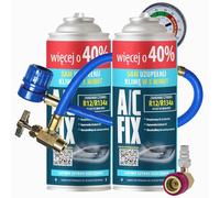A/C FIX Remplacement du gaz refrigerant R134a 2x235 g pour Climatisation avec Tuyau, Manom?tre et Adaptateur HP/LP pour Climatisation -Recharge climatisation voiture - ECO