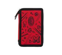 A.C. Milan Trousse avec 3 Compartiments et matériaux Inclus à l'intérieur, Porte-stylos et Crayons, Produit Officiel, Rouge