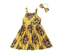 À carreaux enfants 140 tout-petits enfants bébé fille africain dashiki style traditionnel bretelles sans manches col rond robe Ankara princesse robes avec bandeau tenues couture patron fille, jaune, 3