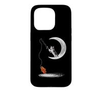 A Cat Fishing on The Crescent Moon Funny Cats Lovers Fisher Coque pour iPhone 15 Pro