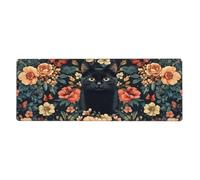 A Cat'S Head Is Among The FlowersTapis de souris à imprimé floral pour ordinateur portable Grand tapis de souris avec bords cousus Base en caoutchouc antidérapant Tapis de bureau à ressort pour bureau