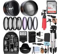 A-Cell Kit d'accessoires SDAB210412 pour Canon EOS Rebel T7, T6, T5, T3, T100, 4000D, 2000D, 3000D et plus encore avec carte mémoire SanDisk de 64 Go, objectif grand angle, téléobjectif, trépied, sac