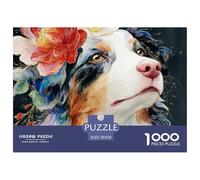 A Close-up of A Dog 1000 Pcs Carton Premium Lot de Puzzles Floral Australian Shepherd Stimulant Et Éducatif Défi Unique Puzzles As Birthday Gifts 70x50cm/1000pcs