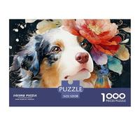 A Close-up of A Dog 1000 Pcs Carton Premium Lot de Puzzles Floral Australian Shepherd Stimulant Et Éducatif Jeu Créatif Puzzles As Birthday Gifts 52x38cm/1000pcs