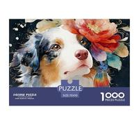A Close-up of A Dog 1000 Pièces Carton Premium Coffret De Puzzles Floral Australian Shepherd Anti-Stress Défi Unique Puzzles As Birthday Gifts 70x50cm/1000pcs
