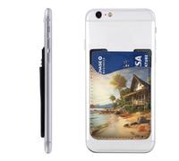 A Cottage by The Sea Porte-cartes pour téléphone - En cuir synthétique - Auto-adhésif - Convient pour l'arrière de la plupart des smartphones