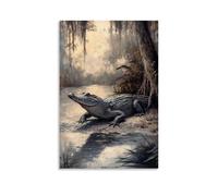 A Crocodile Resting Motionless by A Marsh Edge, Its Scaly Body Blending In A Muted Sage Swamp Décoration murale à suspendre Poster et peinture murale 30 x 45 cm