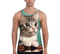 A Curious Cat Débardeur de sport pour homme à séchage rapide, coupe ample, sans manches, pour la course à pied et l'entraînement, Noir , S