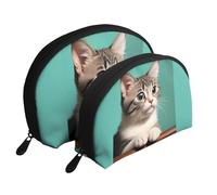 A Curious Cat Lot de 2 trousses de maquillage portables de voyage, grandes et petites