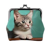 A Curious Cat Petit porte-monnaie rectangulaire pour femme avec verrou de baiser, format de poche, mini porte-monnaie pour femme