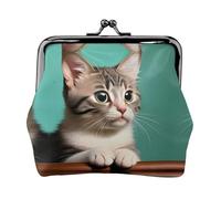 A Curious Cat Porte-monnaie en cuir pour femme - Petit portefeuille avec verrou de baiser, mini porte-cartes pour clés, rouge à lèvres, joli sac à main pour voyage