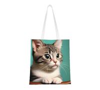 A curious cat Prints Sac fourre-tout en toile pour femme Grande capacité Sac à main esthétique pour le travail et le shopping
