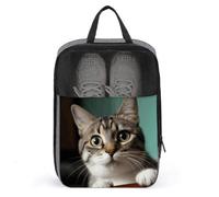 A Curious Cat Sac à chaussures de voyage résistant à la poussière Sac à chaussures portable avec sangle de transport pour voyage Utilisation quotidienne Pochette de rangement Gris Taille unique