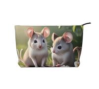 A Curious Cat Trousse de toilette portable grande capacité en velours côtelé avec fermeture éclair, Souris amoureuse, Taille unique