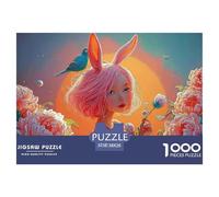 A Cute Girl with Pink Hair and Rabbit Ears 1000 Pcs Carton Extra-épais Coffret De Puzzles Whimsical Fairy Girl Stimulant Et Éducatif Jeu Créatif Puzzles As Birthday Gifts 38x26cm/1000pcs