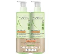 A-Derma Exomega Control Gel Lavant Émollient 2En1 Corps et Cheveux Flacons Pompe 2 x 500 ml