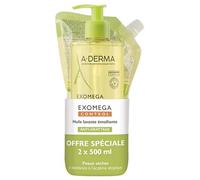 A-DERMA Exomega Control Huile lavante émolliente peaux sèches atopiques - Flacon-pompe 500 ml + Recharge 500 ml