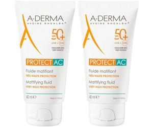 A-Derma Protect AC Fluide matifiant SPF 50+ Crème Protection Solaire 2x40 ml