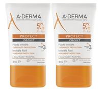 A-DERMA PROTECT Fluide solaire visage invisible POCKET - SPF50+ Crème Protection Solaire 2x30 ml