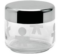 A DI ALESSI AKK35 GIROTONDO BOÎTE DE CUISINE HERMÉTIQUE EN VERRE SÉRIGRAPHIE AVEC COUVERCLE EN ACIER BRILLANT 50 CL G