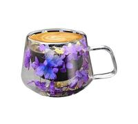 à double paroi, tasse à café en verre isolant | Tasse ronde en verre à double paroi de 200 ml - Tasses en verre Floral Fusion pour cappuccino, thé, lait, boissons chaudes et froides