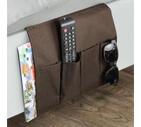 A FISHTEC Organiseur de Canapé Universel Autobloquant avec 5 Poches de Rangement - Accoudoir de fauteuil pour télécommandes et magazines - Support antidérapant marron - Dimensions 94 x 32 cm