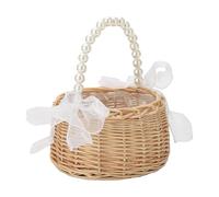 à fleurs en perles pour mariage | Paniers pour filles | Paniers élégants en rotin avec poignée en perles, idéal pour les pétales et les bonbons, parfait pour les cérémonies, les décorations et