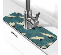 A Flock of Cranes are Flying Sink Guard Splash Guard Robinet Ventouse Pad, Poignée de Robinet de Robinet Attrape-Goutte à Goutte à Goutte à Goutte Plateau de Séchage pour Salle de Bain (38,1 x 14 cm)
