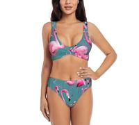 A Flock of Flamingos Maillot de bain imprimé bikini femme été plage vacances, noir, Taille L