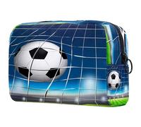 A Football at The Goal Trousse à cosmétiques pour femme, trousse de toilette de voyage, grande pochette de maquillage pratique avec fermeture éclair, multicolore, 18.5x7.5x13cm/7.3x3x5.1in, Trousse de