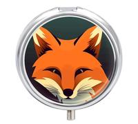 A Fox Image Pilulier de voyage avec miroir, 3 compartiments, organiseur de pilules rond portable, pilulier hebdomadaire, pour poche ou sac à main, médicaments quotidiens