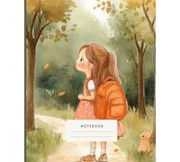 A Girl And Her Notebook: eatures a charming illustration of a little girl with her vibrant orange backpack, taking in the beauty of an autumn forest.