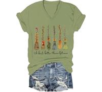 A Girl Gotta Have Options Chemise pour femme Halloween Sorcières T-shirt Bow Floral Balai T-shirts graphiques, Vert-V, L