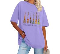 A Girl Gotta Have Options Chemise pour femme Halloween Sorcières T-shirt Bow Floral Balai T-shirts graphiques, violet clair, S