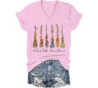 A Girl Gotta Have Options Chemise pour femme Halloween Sorcières T-shirt Bow Floral Balai T-shirts graphiques, Rose-V, M
