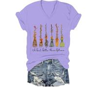 A Girl Gotta Have Options Chemise pour femme Halloween Sorcières T-shirt Bow Floral Balai T-shirts graphiques, Violet clair-V, XXL