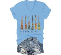 A Girl Gotta Have Options Chemise pour femme Halloween Sorcières T-shirt Bow Floral Balai T-shirts graphiques, Carolina Blue-v, XL