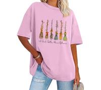 A Girl Gotta Have Options Chemise pour femme Halloween Sorcières T-shirt Bow Floral Balai T-shirts graphiques, rose, 3XL