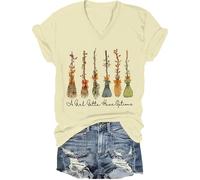 A Girl Gotta Have Options Chemise pour femme Halloween Sorcières T-shirt Bow Floral Balai T-shirts graphiques, Jaune crémeux - V, XL
