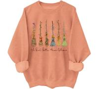 A Girl Gotta Have Options Sweat-shirt à capuche pour femme Halloween sorcières Nœud floral Balai Chemises graphiques, Hami Orange, M