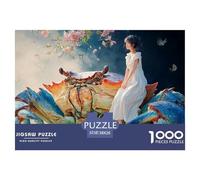 A Girl in A White Dress Sitting 1000 Pièces Carton Premium Lot de Puzzles Giant Crab & Tiny Girl Anti-Stress Jeu Créatif Puzzles As Birthday Gifts 38x26cm/1000pcs